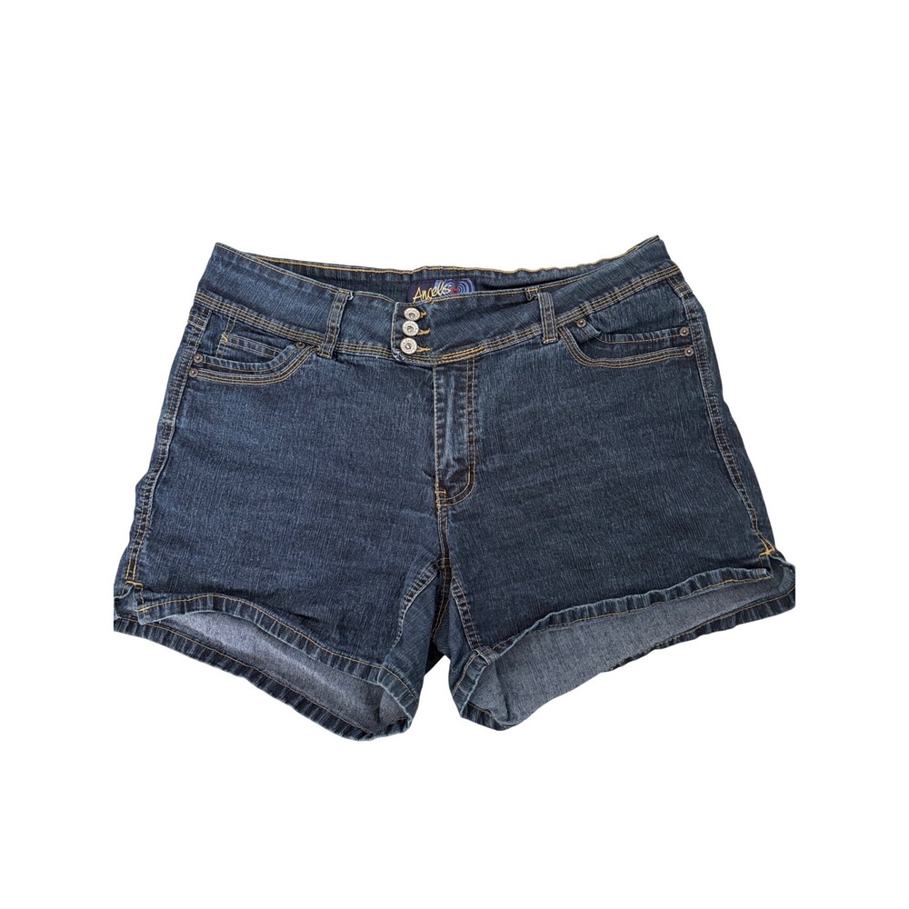 Angels Womens‎ Dark Wash Denim Shorts High Rise Triple Button Size 18 Y2K